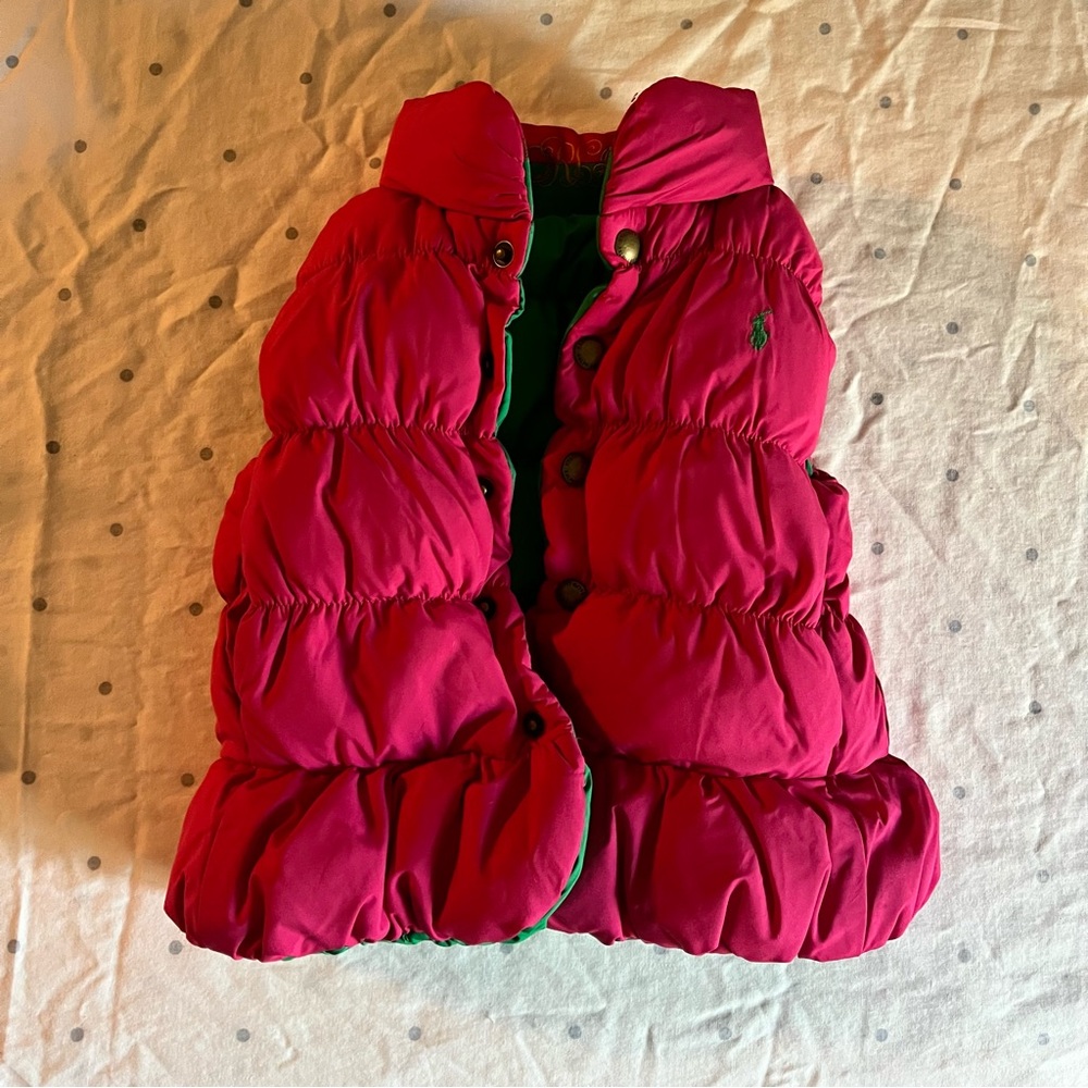 Polo Ralph Lauren Down Vest Reversible 2T Girl Pink/green